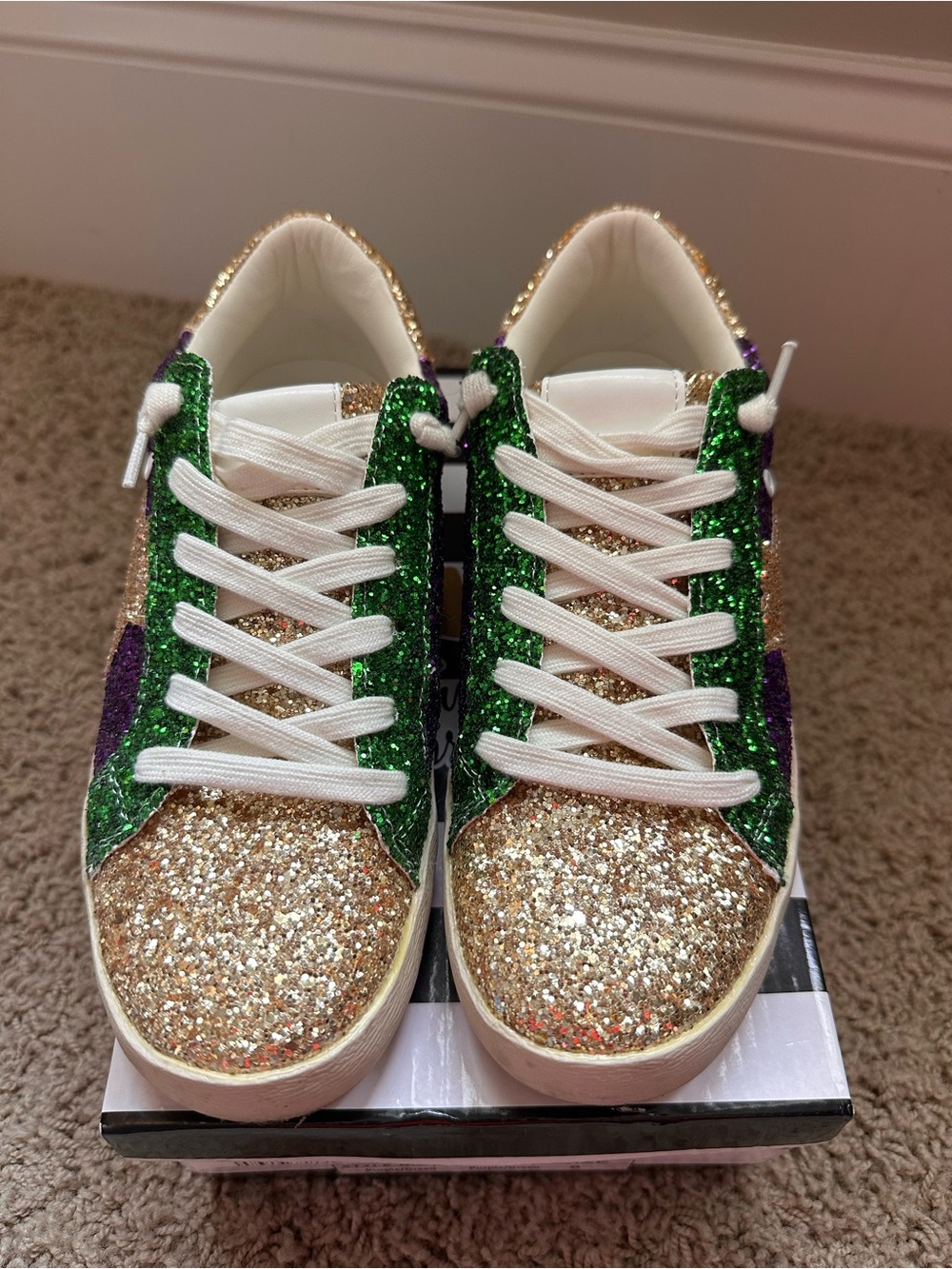 Glitter Low-Top Sneakers in Gold, Green & Purple